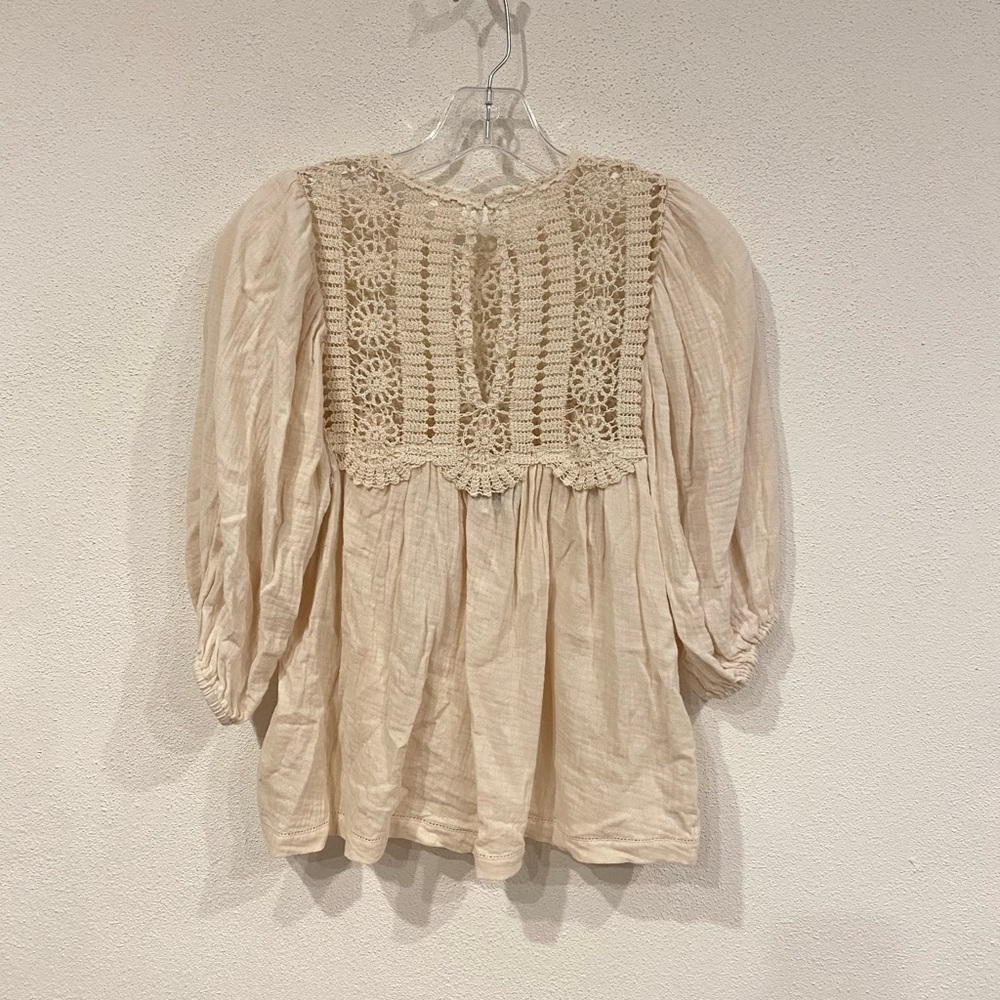 Saylor Nakai Blouse Boho Cream Crochet Peasant Top Cottage Prairie Gauze Size XS - Picture 5 of 5